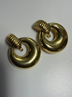 Vintage Monet Door Knockers Gold-Tone Clip-On Earrings - Classic Statement